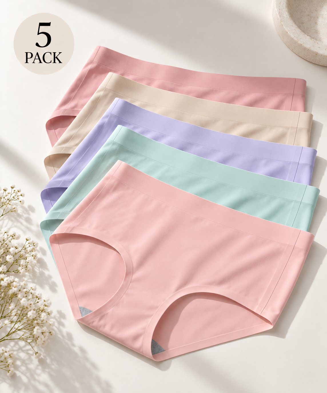 Nauriva - Pack de 5 braguitas invisibles de talle alto